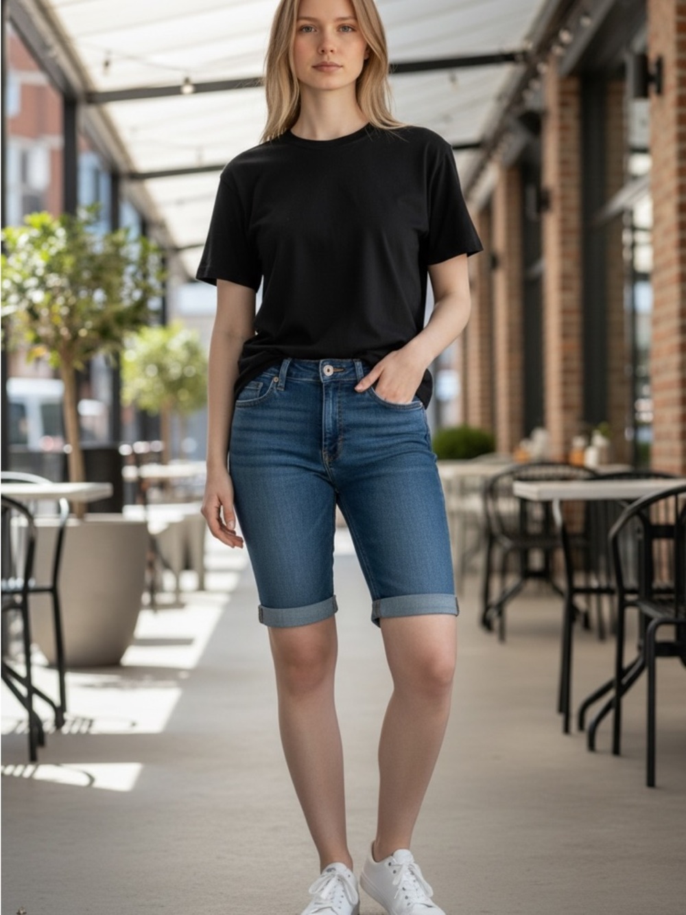 Signature by Levi Strauss Blue Rolled-Hem Jean Shorts